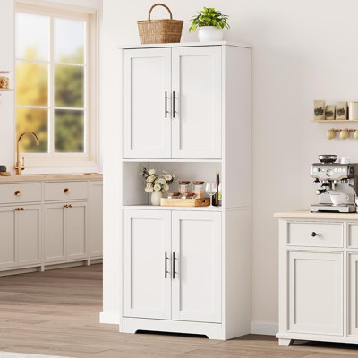 Grande armoire 70 po autoportante de 70 pouces avec 4 portes et tablettes réglables, rangement utilitaire pour la cuisine, la salle à manger, la salle de bain, le salon