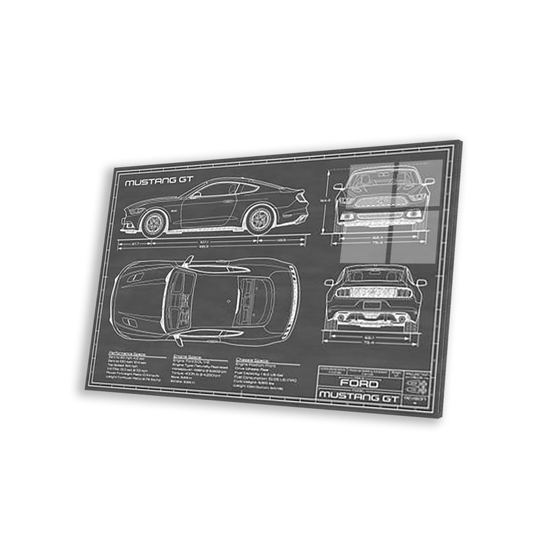 Mustang GT (2015-2017), impression noire sur verre acrylique, H 24 po x l 16 po x P 0,25 po