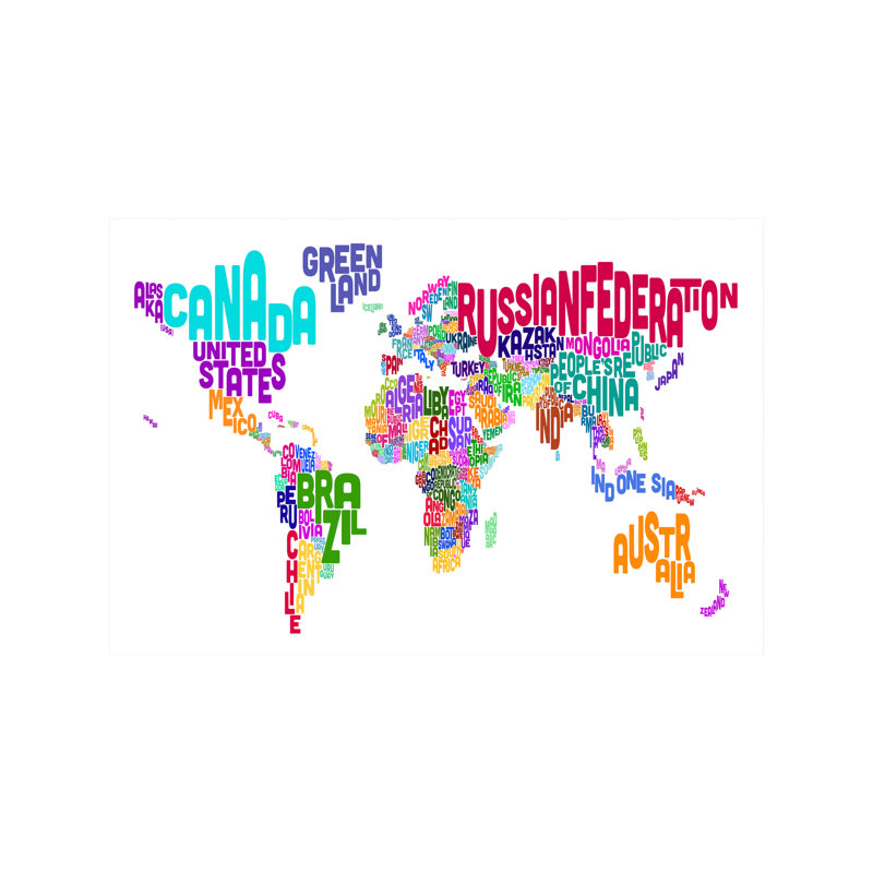 Typographic Text World Map VI by Michael Tompsett - Wrapped Canvas Print, 66.04 cm H x 45.72 cm W x 1.91 cm D