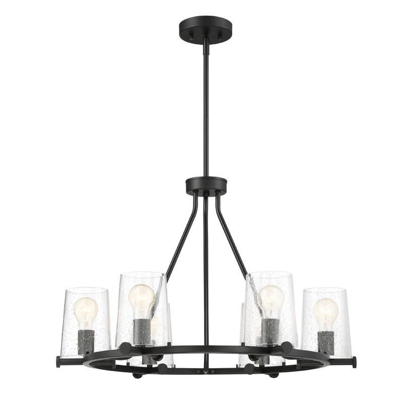 Matteson Matte Black 6-Light Chandelier with Glass Shades