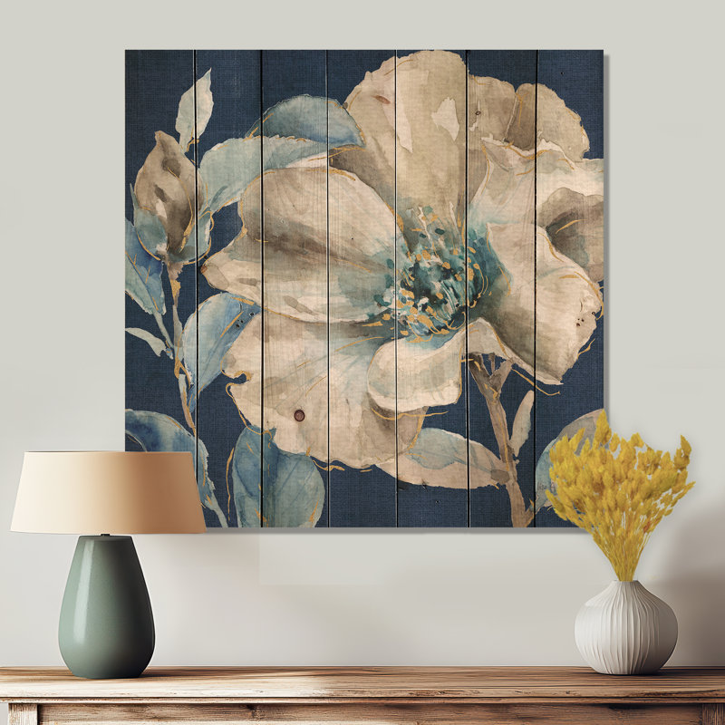 Indigold Watercolor Flower I - impression de ferme sur bois de pin naturel, H 30 po x l 30 po x P 1,5 po