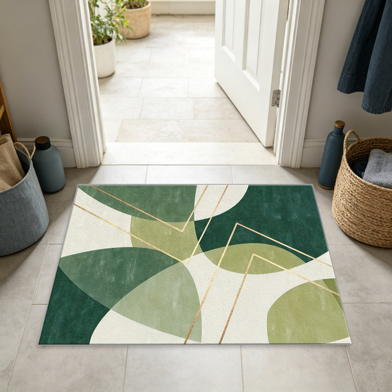 Green Gold Abstract Geometric carpet-easy to clean, machine-washable, soft and comfortable; suitable for door mats, kitchens, living rooms, bedrooms, corridors, and laundry areas. Easy to clean, durable carpet for home decoration.