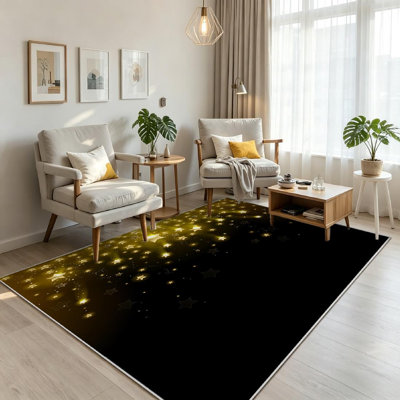 Tapis noir lavable à la machine étoiles étoiles du ciel et étoiles noires