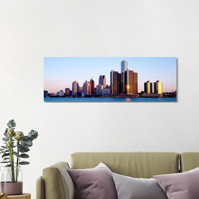 Morning, Detroit, Michigan, USA 1 Piece Wrapped Canvas Panoramic Wall Art