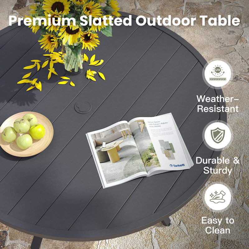 6-Person Round Patio Dining Set With Wicker Rattan Chairs, Black