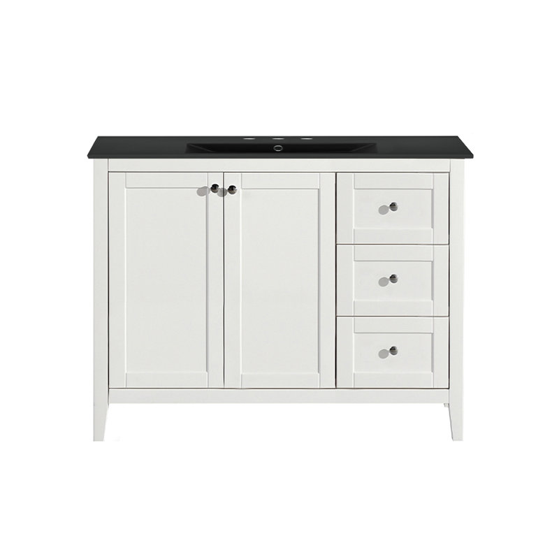 Swiss Madison Cannes 48 in. White Bathroom Vanity With Black, 3-Hole Ceramic Sink Top, Black Sink, 3-Hole