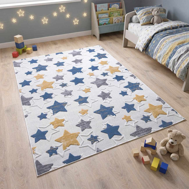 Tapis caddy pour chambre d'enfant - gris, bleu, brun, Rectangle 5'3" x 7'3"