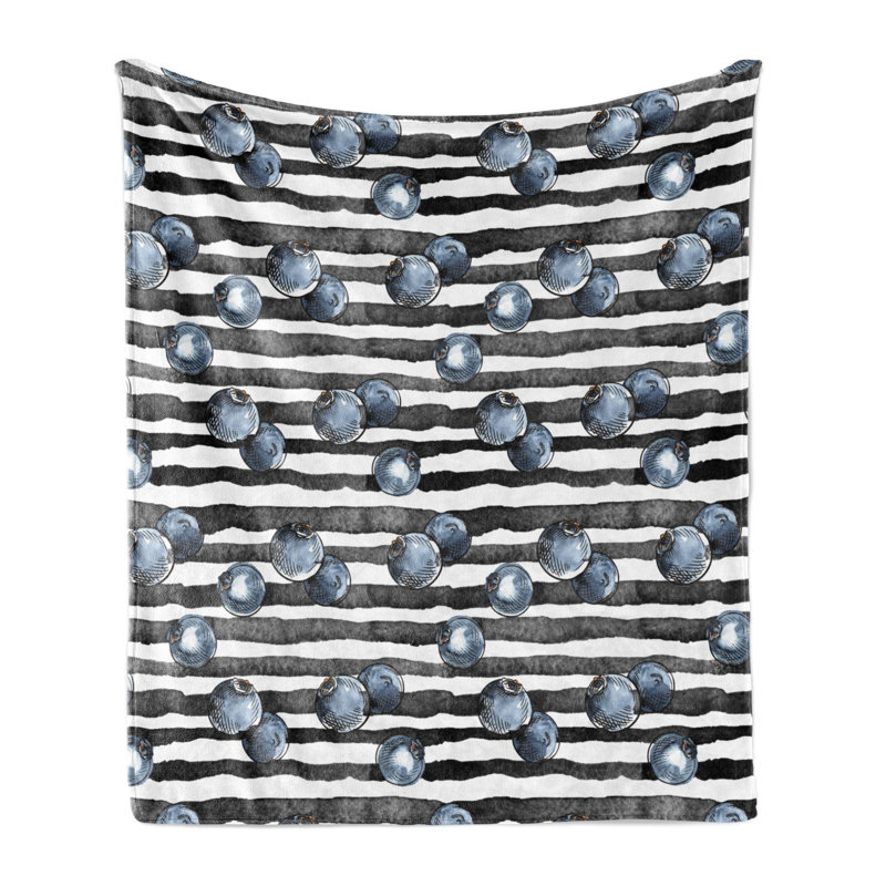 Ambesonne Fruit Fleece Throw Blanket Fresh Blueberries Patterns Multicolor, 50" W x 60" L
