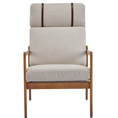 Fauteuil d'appoint de style Mid-Century moderne avec coussins gris, structure en bois massif et placement polyvalent dans le salon d'étude