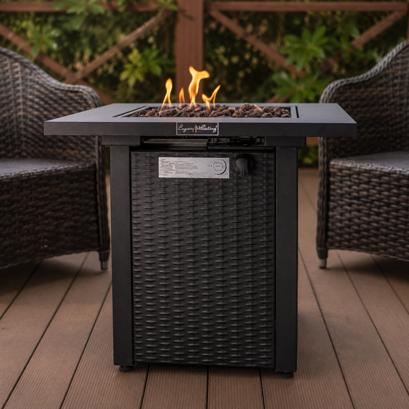 Table de foyer extérieure carrée au propane de 71 cm (28 po) et 50 000 BTU avec couvercle de brûleur amovible et rangement dissimulé pour la bouteille, noir