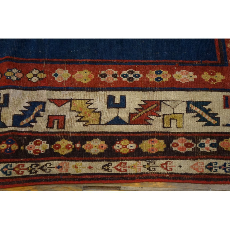 Open Blue Field Antique Tribal Geometric Caucasian Talish Rug