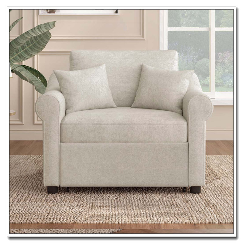 Fauteuil convertible en chenille avec dossier réglable, Beige