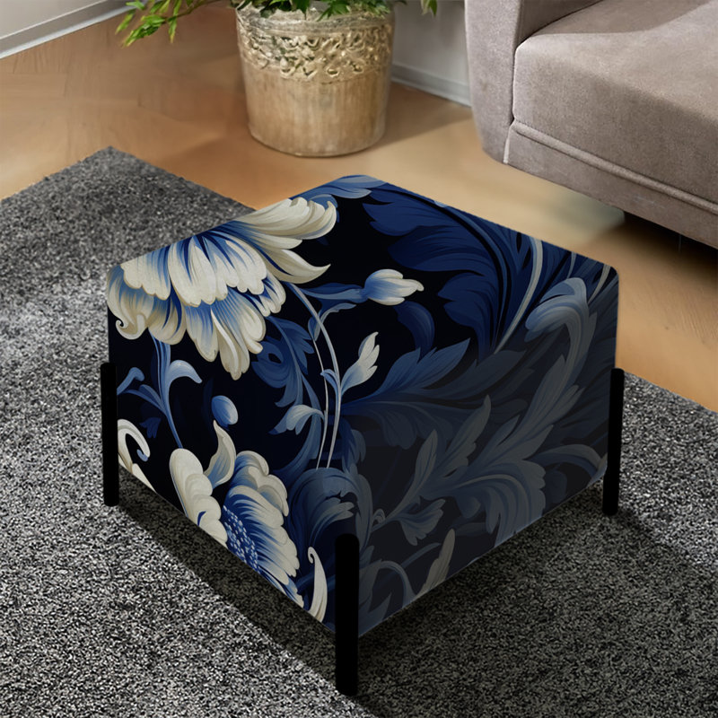 Motif victorien cobalt à coins ornés - repose-pieds carré floral