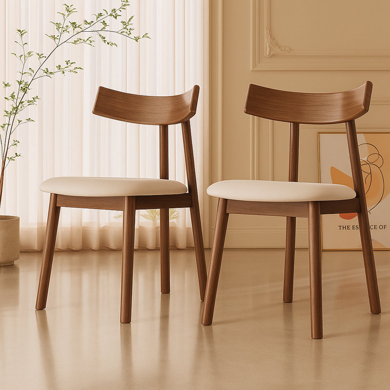 Ensemble de chaises de salle à manger modernes en simili cuir et bois massif noir 2 pièces, Beige, Brun