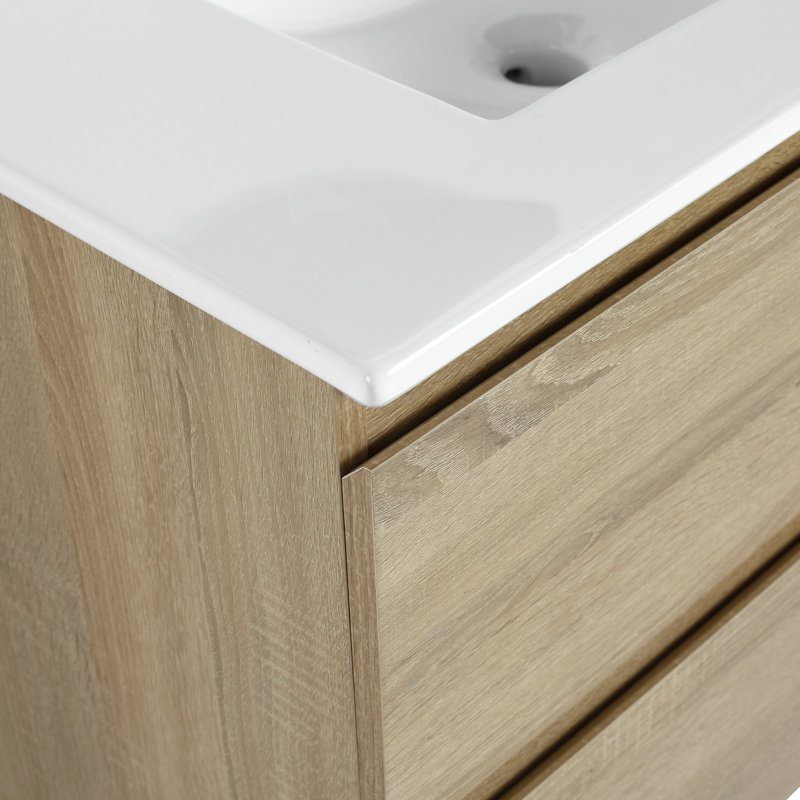 Meuble-lavabo en chêne 30 po avec lavabo en céramique et 2 tiroirs à fermeture en douceur - look moderne 2, 30"