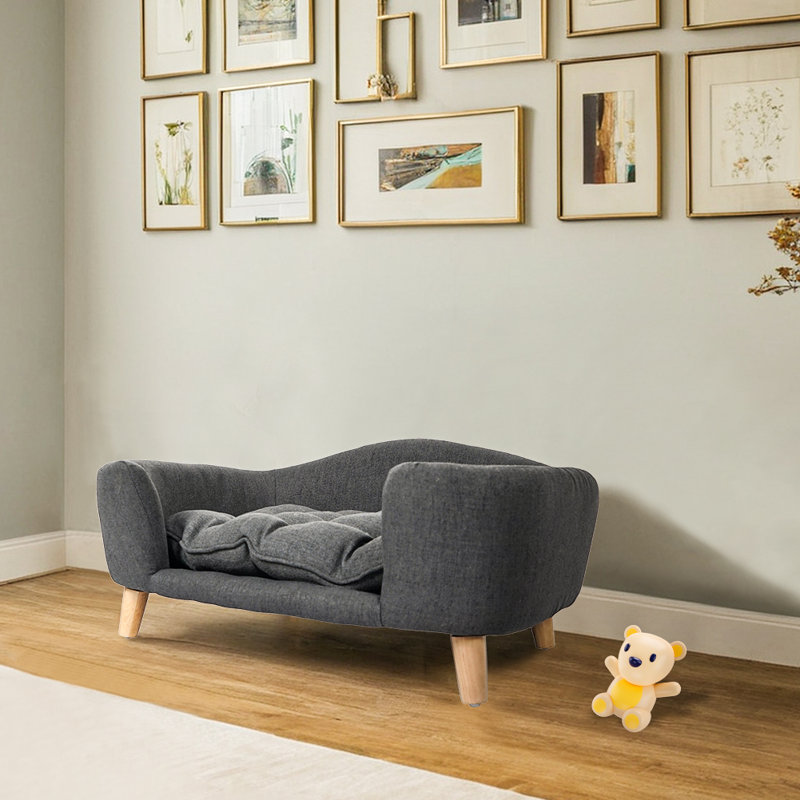 Canapé-lit en tissu pour animaux avec coussin moelleux, Gris