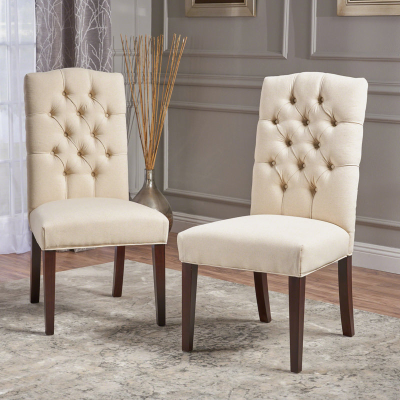 Ethylene Tufted Parsons Chair, Polyester Blend Ivory, Black