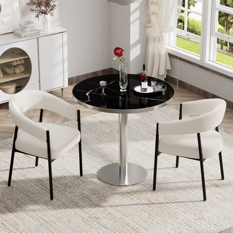 Ensemble de table de salle à manger ronde pour 2, table de cuisine moderne 31,5 po et chaise en chenille pour salle à manger, petit espace