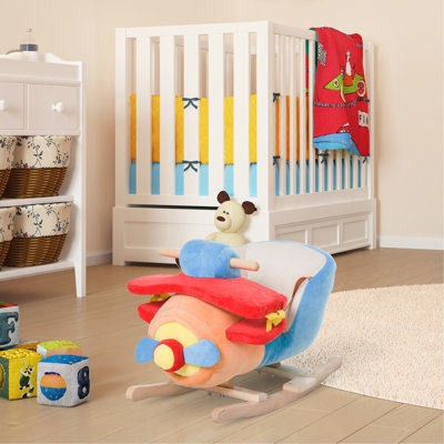 Rocking Horse, Wooden Plush Ride-On Plane Chair Toy With Lullby Song And Seat Belt For 18 Month +