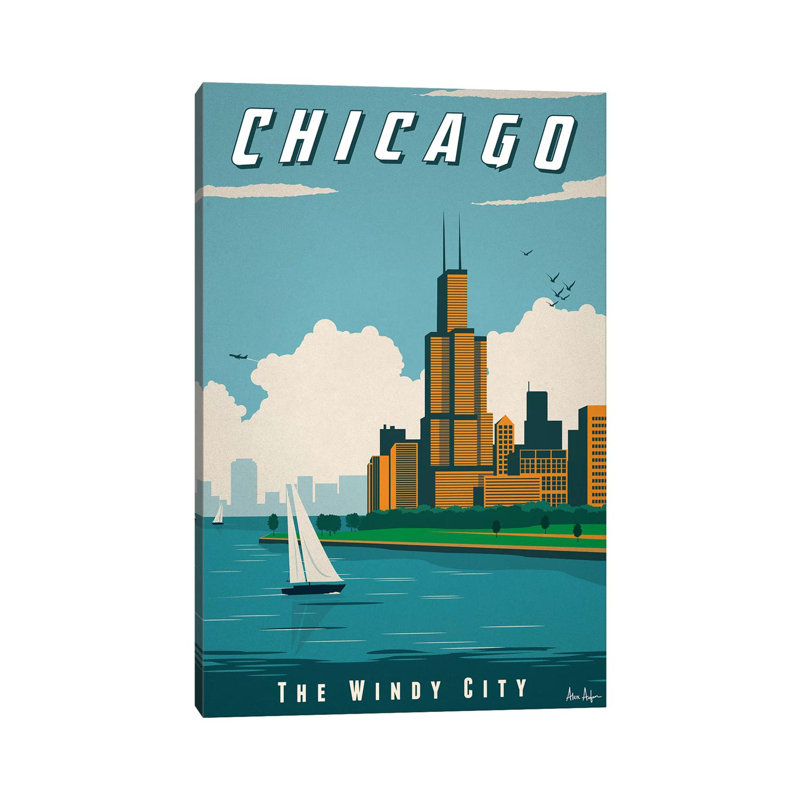 Chicago-impression d’art graphique, Toile tendue, Pas de tapis, H 60 po x l 40po x P 1,5 po