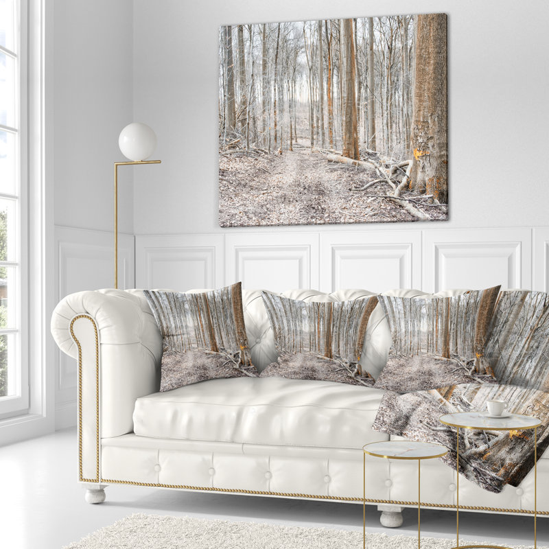 Photographie de forêt dense en hiver - Coussin imprimé forêt, 16 po x 1 po, Coussin décoratif