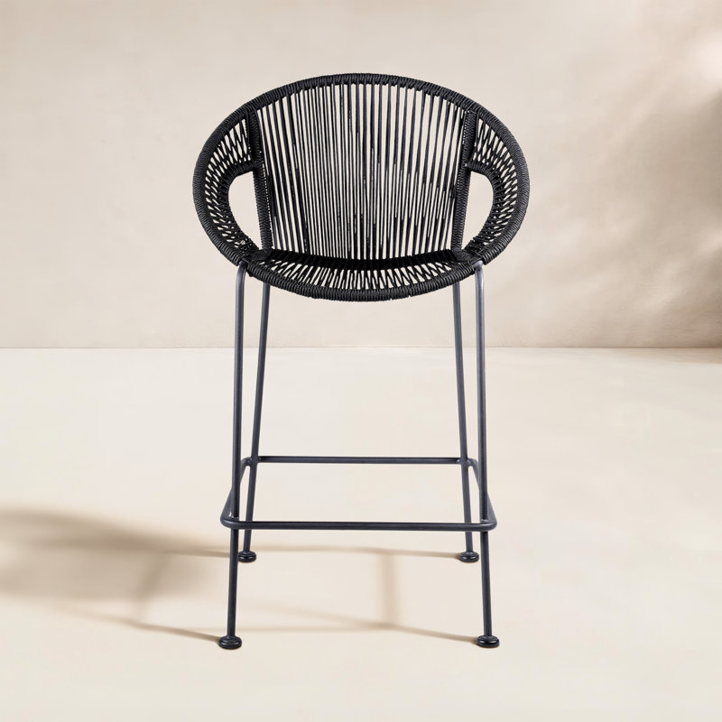 Tabouret de bar ou de comptoir d'extérieur en acier avec corde Champlost, 26", Corde noire