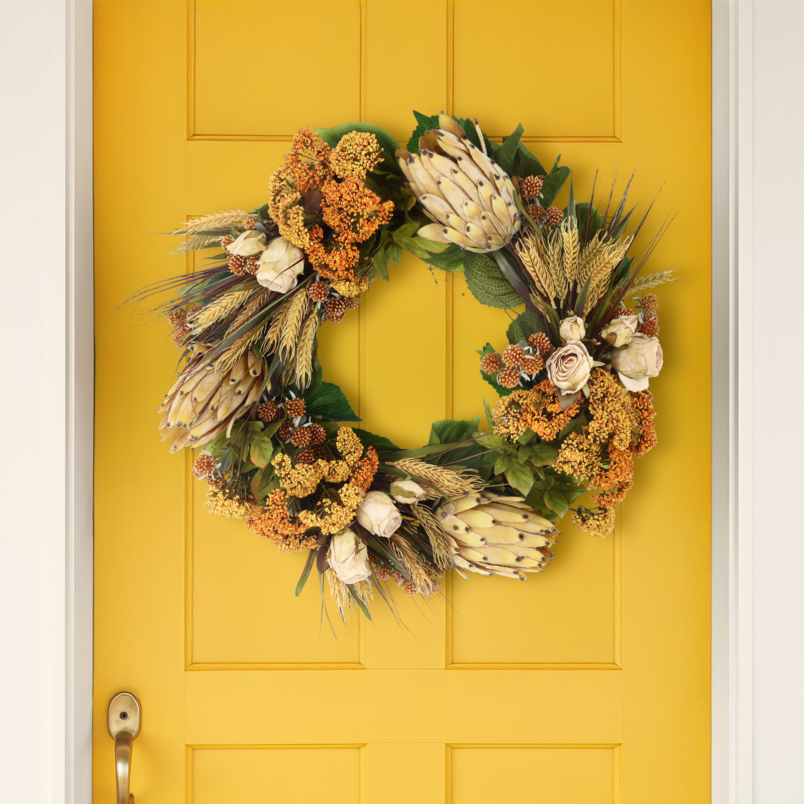 Alma 23" Wreath, Beige/Orange