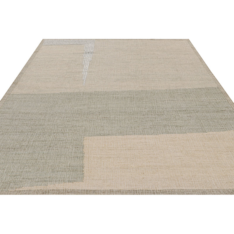 Rug & Kilim’S Flatweave Rug In Beige-Brown With Green & White Geometric Patterns, Rectangle 8' x 10'