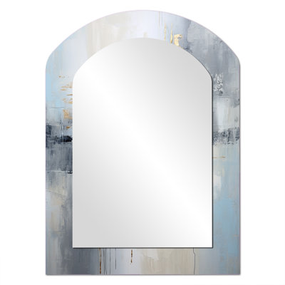 Souvenirs dorés sur bleu délavé - peinture abstraite, miroir mural asymétrique, miroir décoratif arche moderne, impression d'art en métal