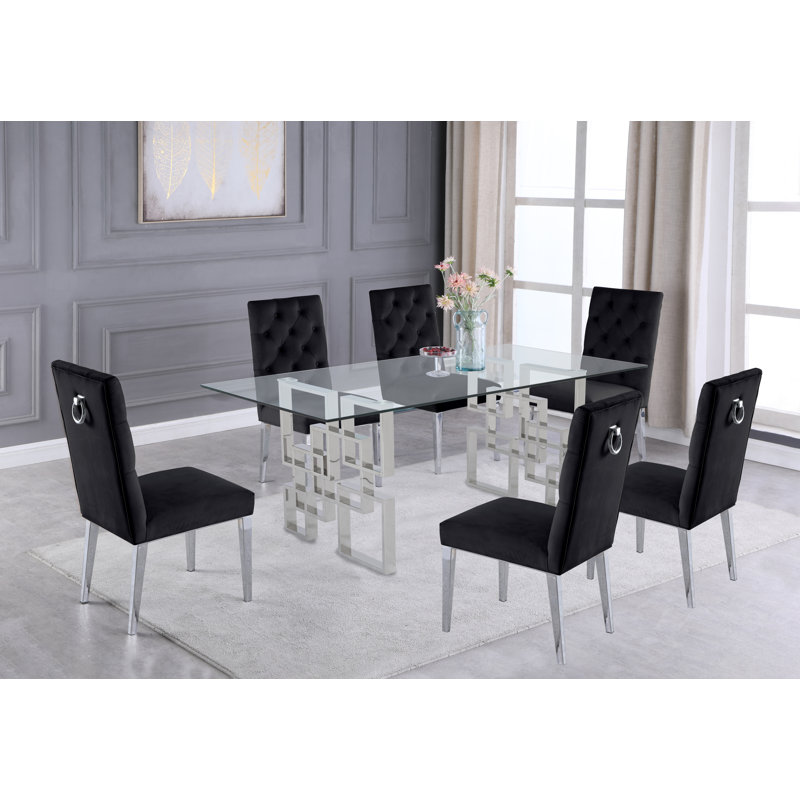 Ensemble de salle à manger Marcano, Argent, Noir, 7 pièces incluses