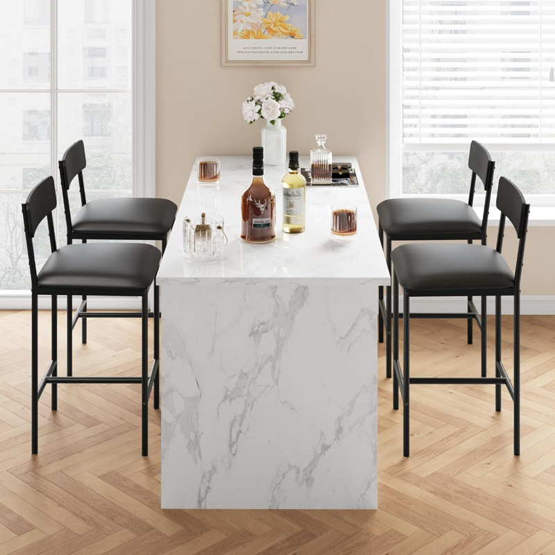 Upholstered Counter Height Bar Stools With Backrest And Footrest, Kitchen Barstools For Island, Counter Bar, Easy Assembly