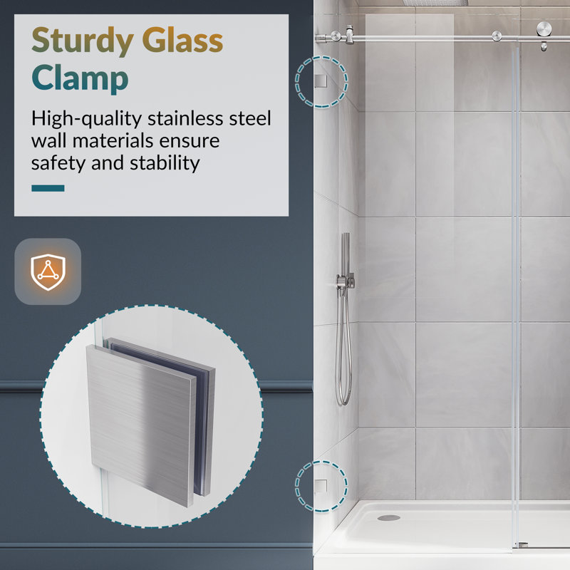 Porte de douche coulissante simple ELEGANT 64 "avec verre trempé transparent de 10 mm, sans cadre? Nickel brossé