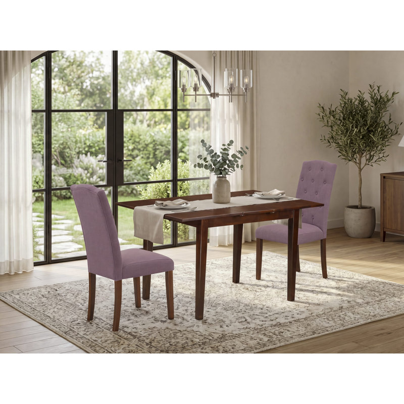 Ensemble de salle à manger en bois d'hévéa massif Alyssya, Brun, Ensemble de trois pièces : table, deux chaises, Mauve