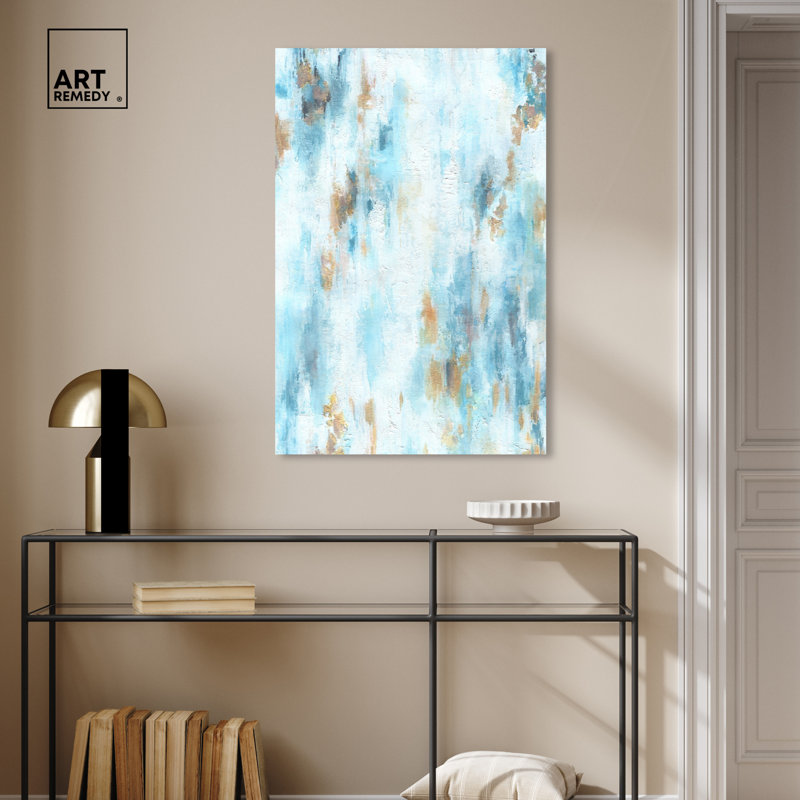 Gallery Wrapped Blue and Gold Abstract Canvas Wall Art, 24" x 36"