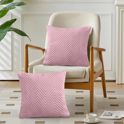 Luxury Velvet Cushion Covers Set of 2 - Embossed Quilted Chevron Cushion Cases for Sofa & Bed Décor 