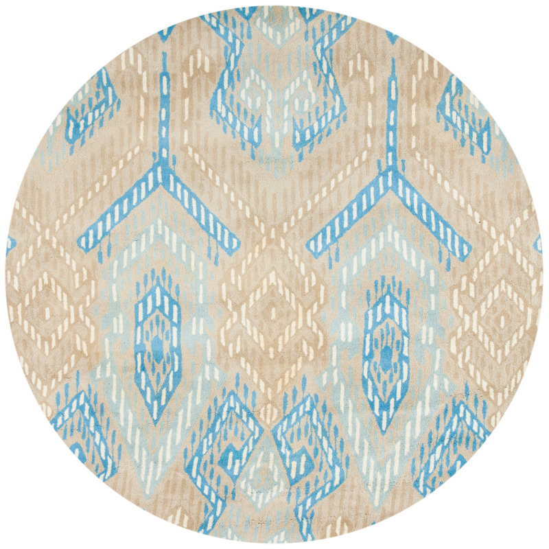 Tapis beige / bleu en laine touffeté à la main Eaton Eaton, Rond 7 pi