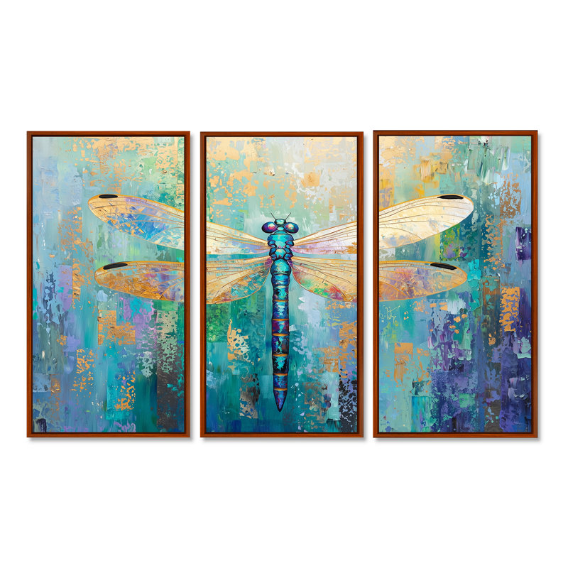 Ensemble de décorations murales Emerald Dragonfly Iridescent Wings II - Libellule, H 40 po x l 60 po, Brun