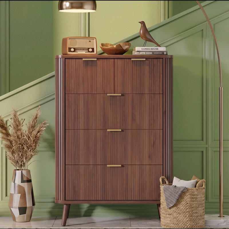 48" Tall Fluted 5 Chest of Drawers, Brown