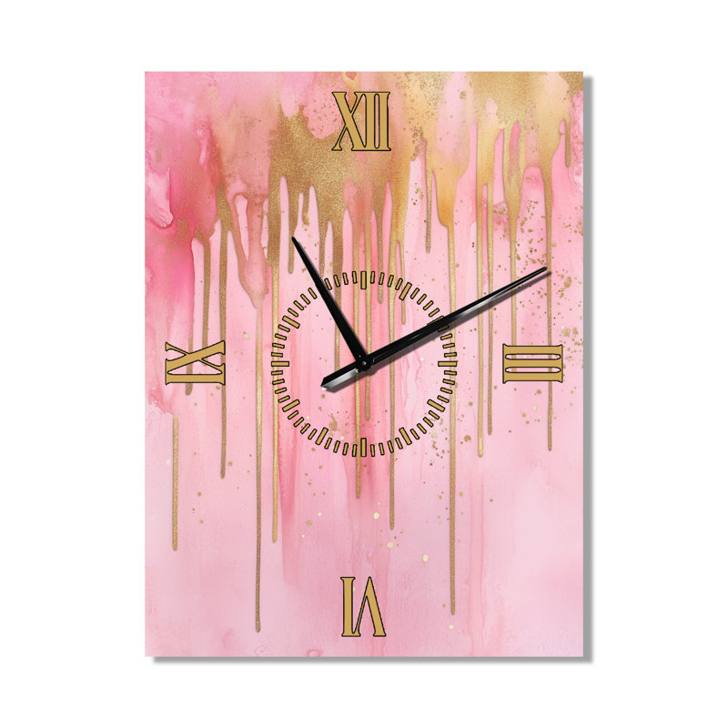 Horloge murale glamour en métal avec des gouttes d'or abstraites et des paillettes, H 32 po x l 24 po - Rectangle