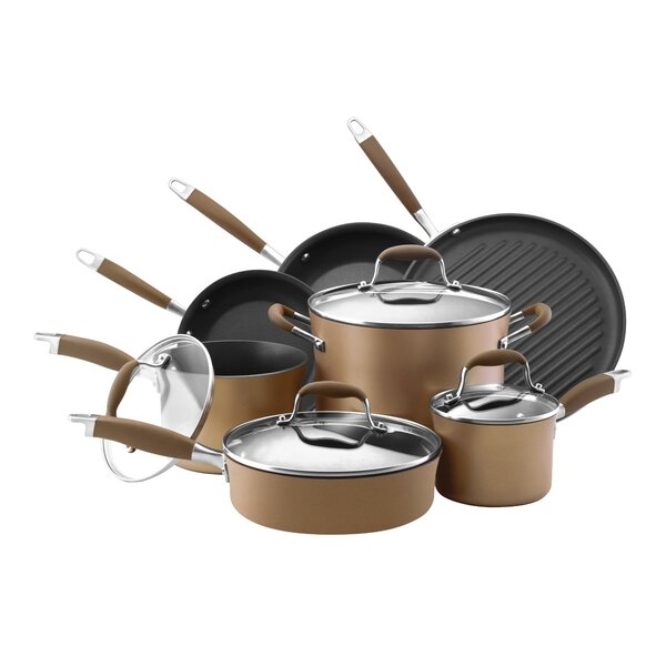 Anolon Advanced Bronze Hard Anodized Nonstick Cookware Pots and Pans Set, 9 Piece