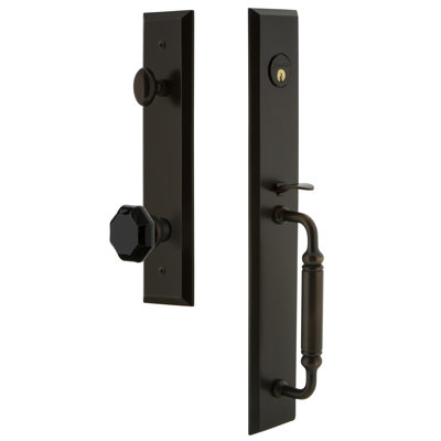 5th Avenue Handleset with Single Cylinder Deadbolt and Lyon Door Knob and Rosette