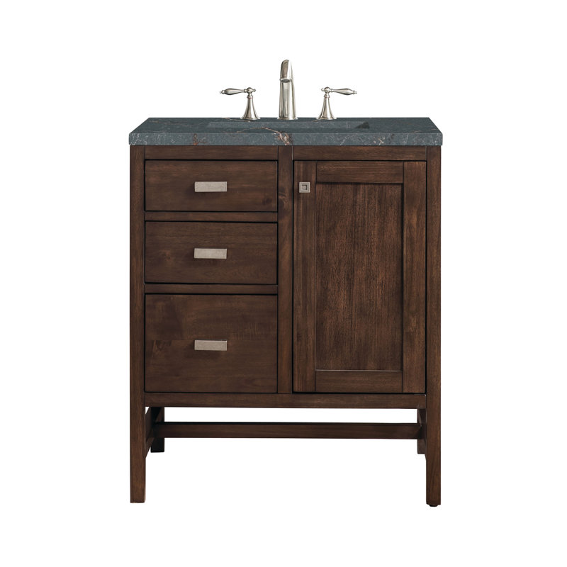 Addison 30'' W Single Vanity, Carrara White, Mid-Century Acacia, 8" Widespread