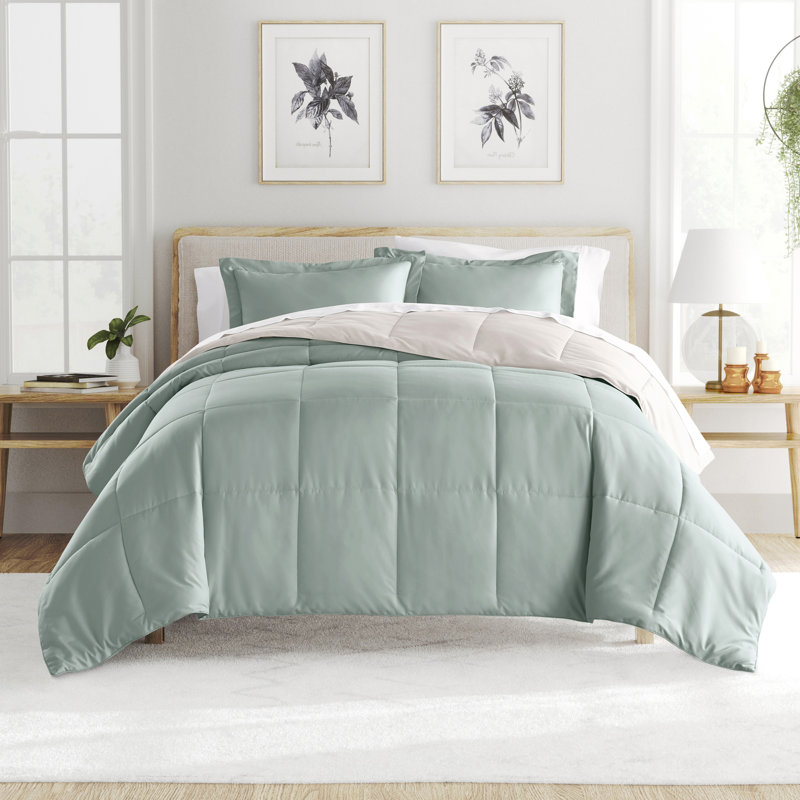 Twin Eucalyptus and Natural Microfiber Reversible Comforter Set