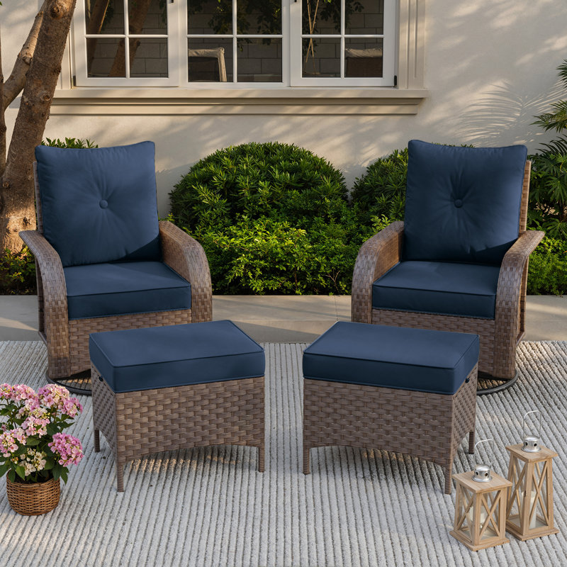 4-Piece Outdoor Patio Conversation Set with Swivel Rocking Chairs, All-Weather Wicker & Steel Frame Outdoor Furniture Set , Ottomans For Backyard, Porch, Garden