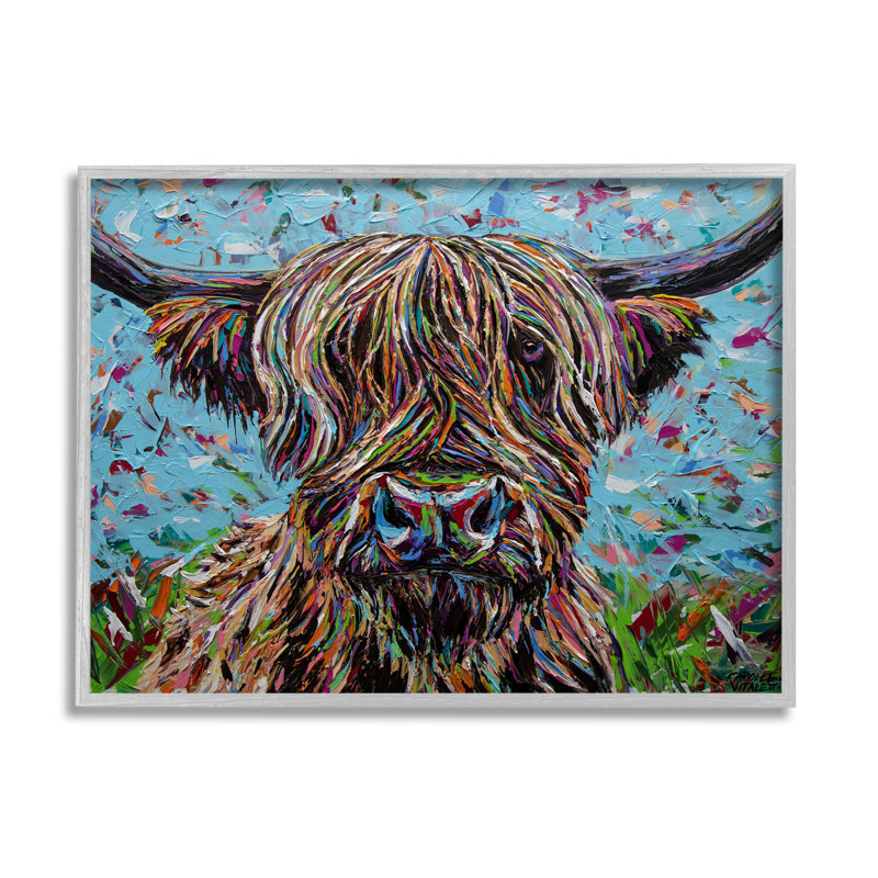 Highland bovins vaches superposées, portrait abstrait, estampe numérique, ensemble d'art texturé par Carolee Vitaletti