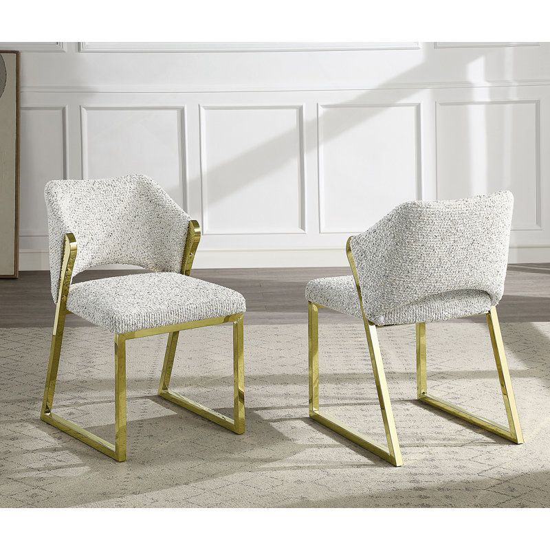 Teddy Sherpa & Mirrored Gold Finish Side Chair (Set Of 2)