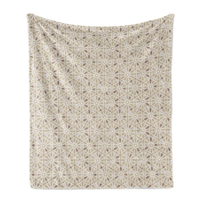 Ambesonne Oriental Fleece Throw Blanket Classical Neutral Motif Pale Sepia Pale Tan