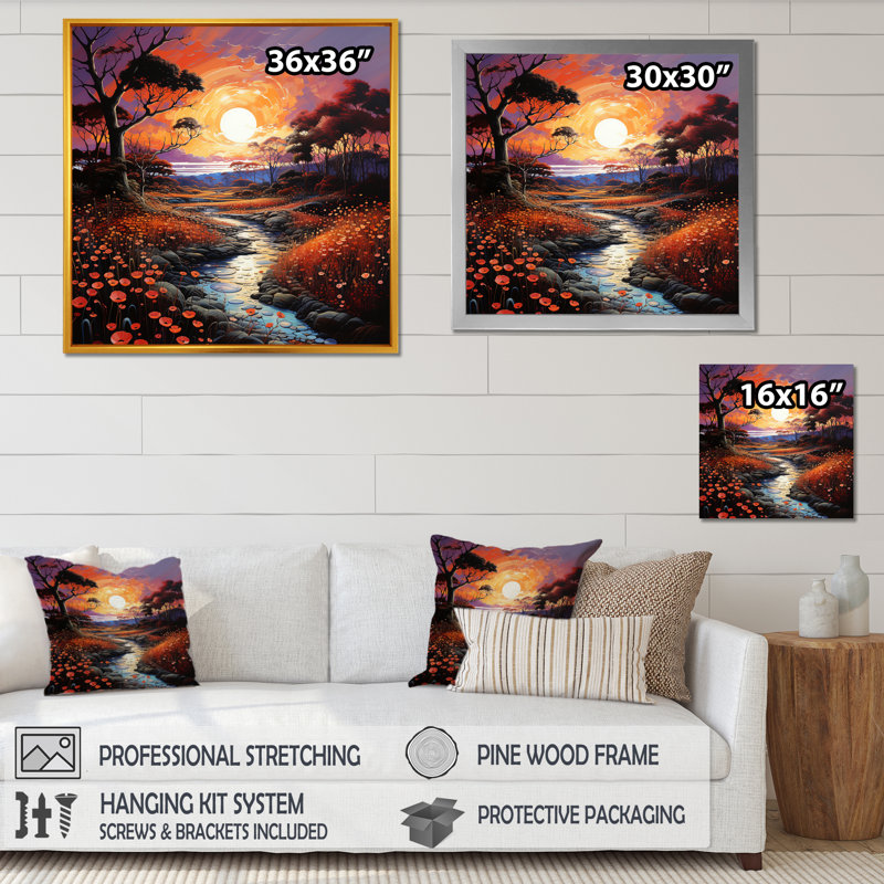«Neo Expressionism Harmony Of River», reproduction sur toile, Cadre doré simple, H 16 po x l 16 po x P 1 po