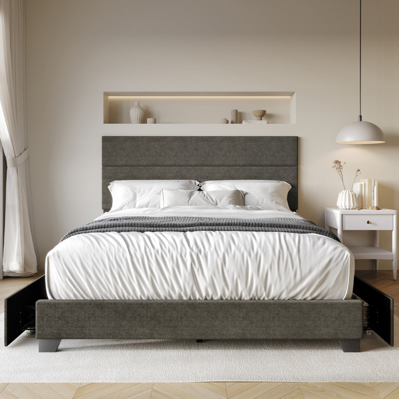 Upholstered Storage Platform Bed, King, Gray