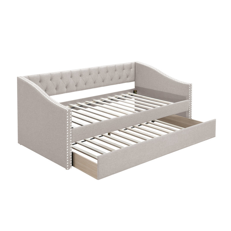 Ariarna Upholstered Daybed with Trundle Bed, Light Brown